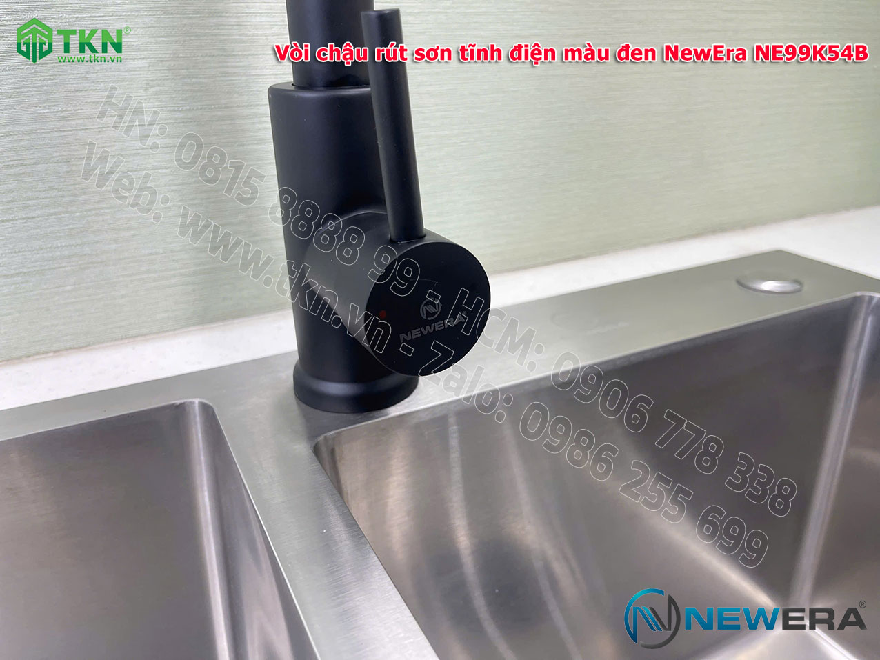 Vòi chậu rửa bát NewEra dây rút inox 304 màu đen NE99K54B 9