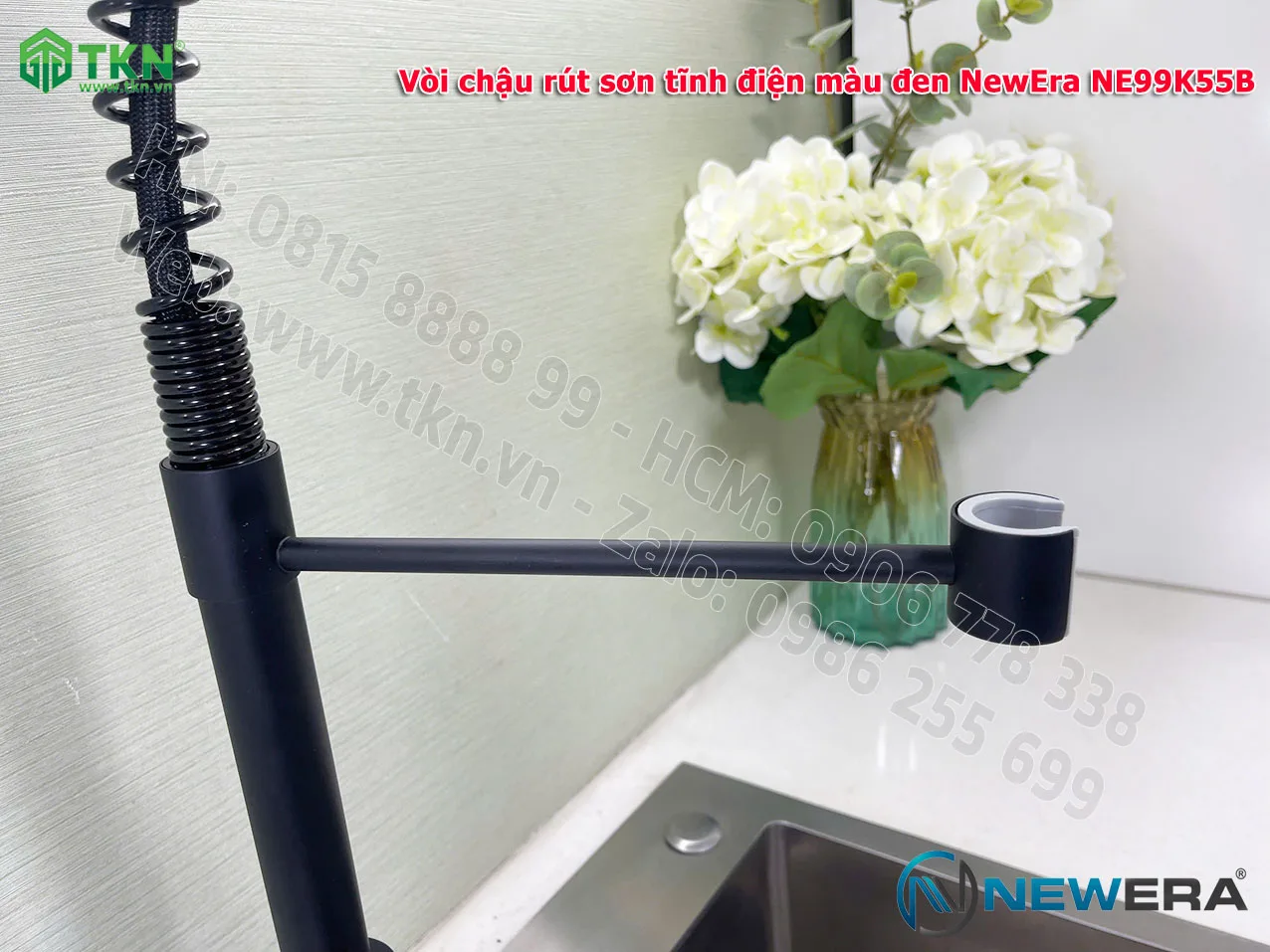 Vòi chậu rửa bát NewEra dây rút inox 304 màu đen NE99K55B 5