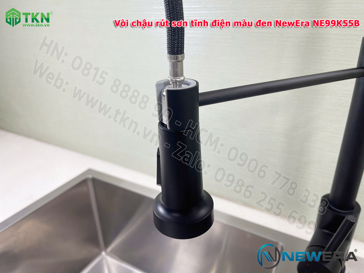 Vòi chậu rửa bát NewEra dây rút inox 304 màu đen NE99K55B 4