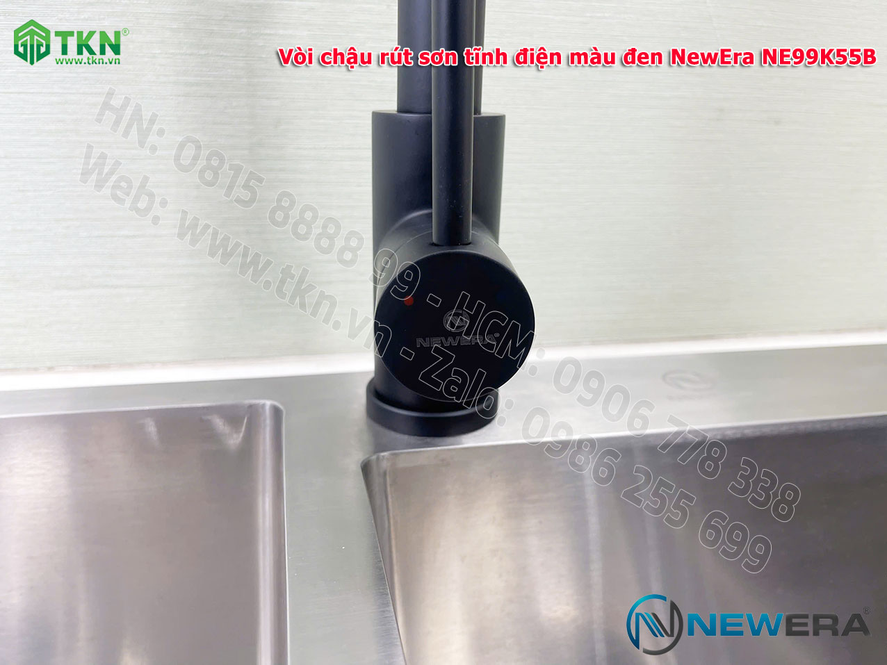 Vòi chậu rửa bát NewEra dây rút inox 304 màu đen NE99K55B 8