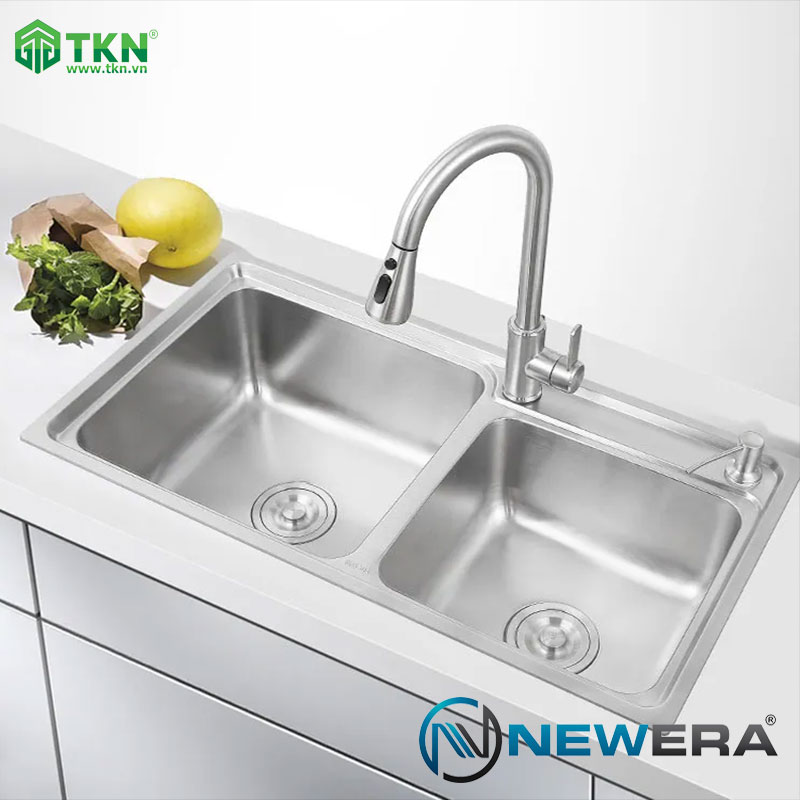 Chậu rửa 2 hố SUS304 cao cấp NE7843AS, màu SS