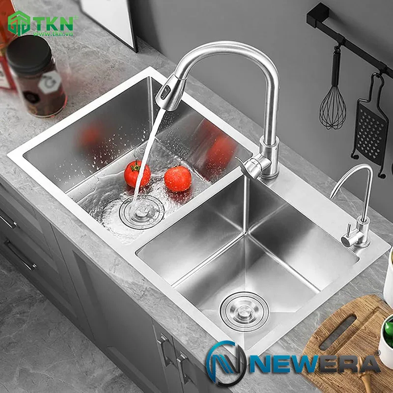 Chậu rửa handmade 2 hố SUS304 cao cấp NE7843HS