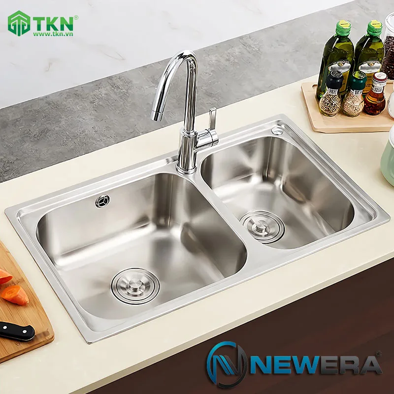 Chậu rửa handmade 2 hố SUS304 cao cấp NE8043AS