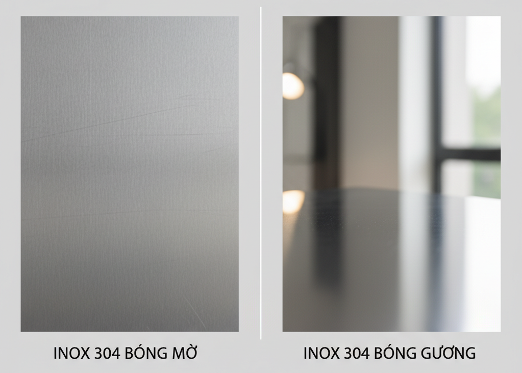 inox 304 bong guong vs inox 304 xuoc mo lua chon nao cho phong cach bep cua ban