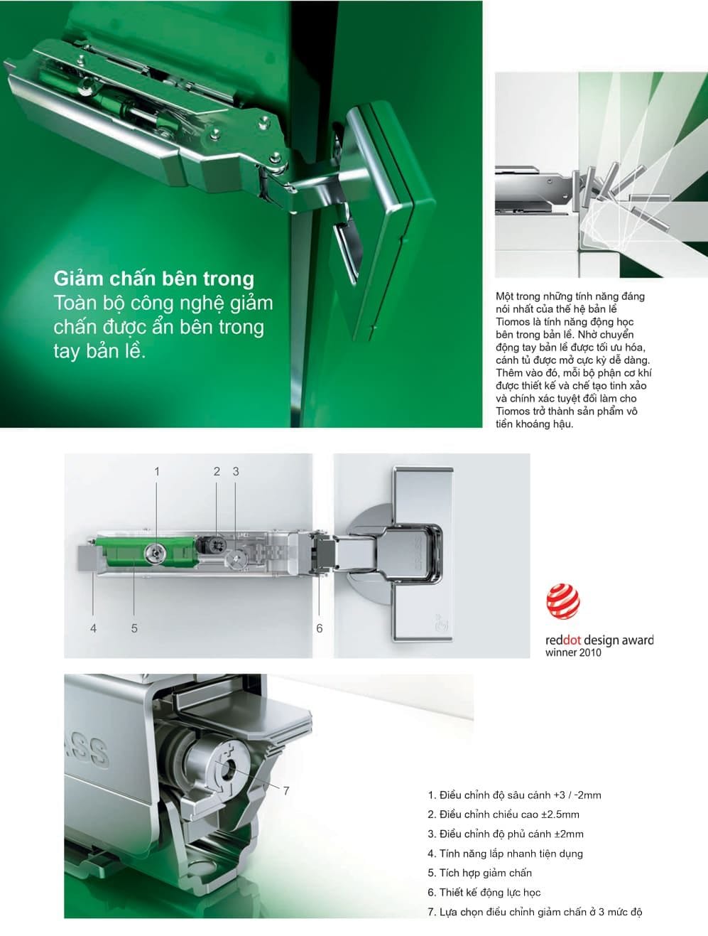 Bản lề GRASS Tiomos với giải thưởng thiết kế Reddot Design Award