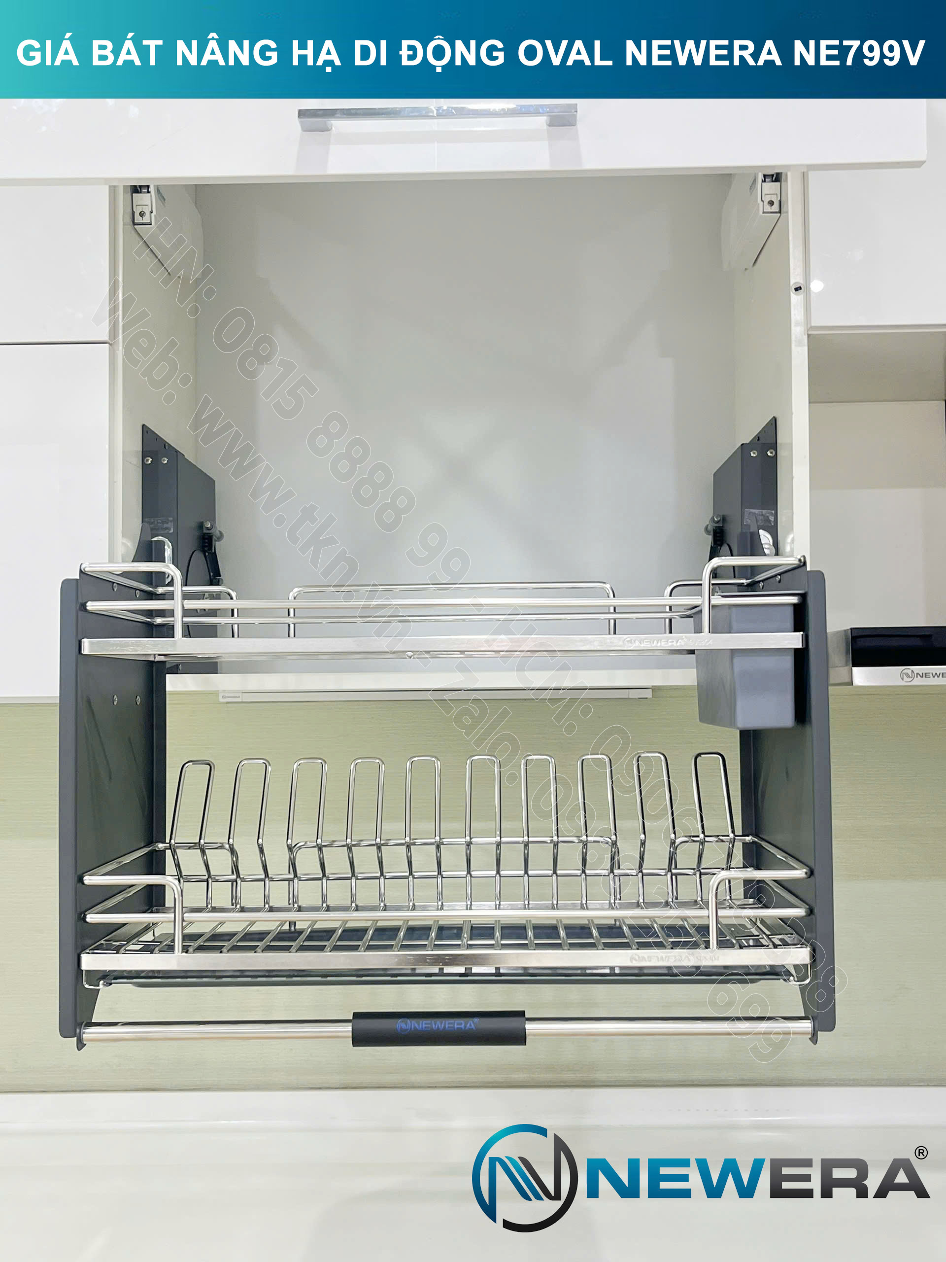 Giá bát nâng hạ di động nan Oval quả trám NewEra 700mm có ống đũa inox 304 NE799.700V 27