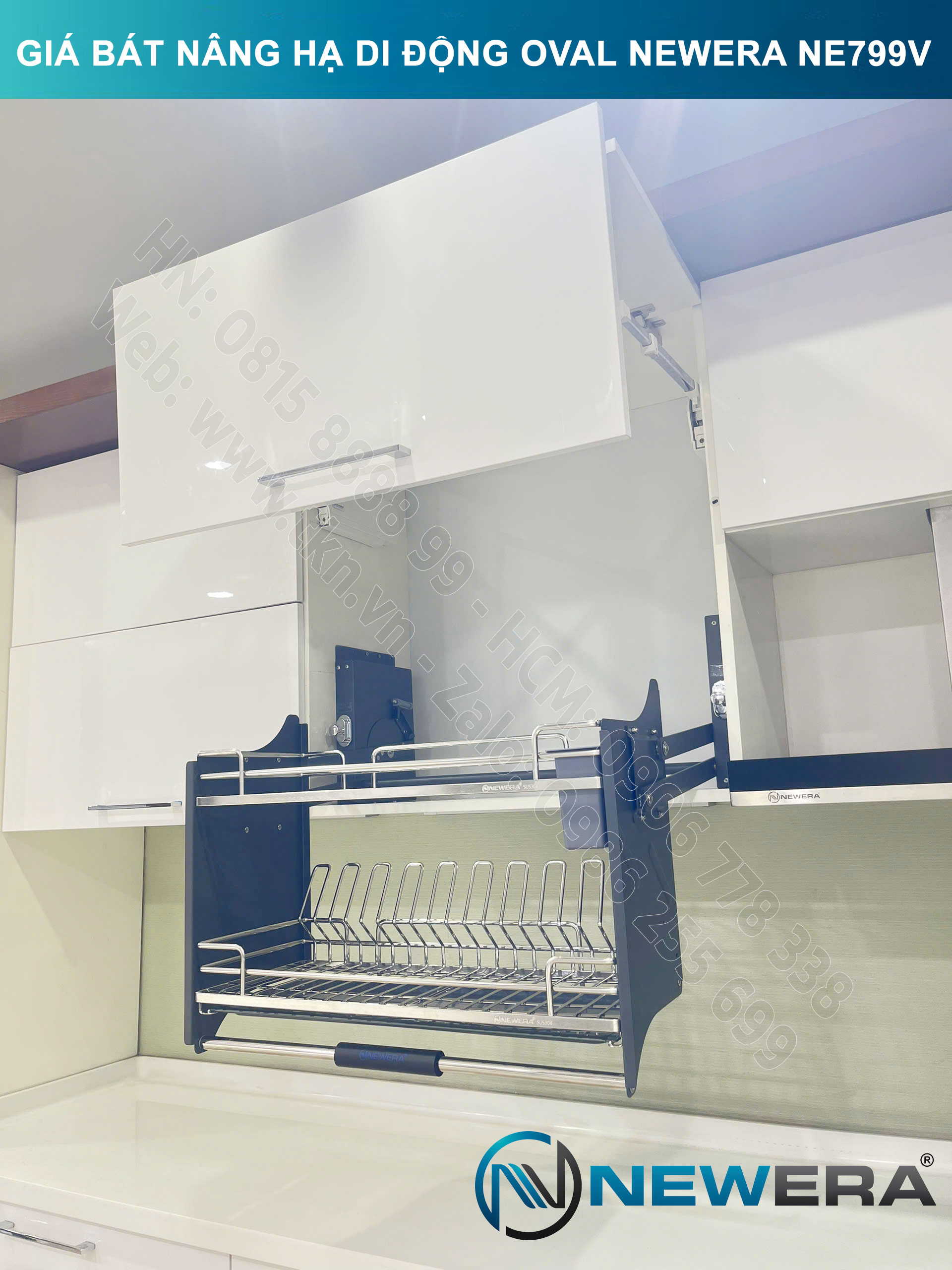 Giá bát nâng hạ di động nan Oval quả trám NewEra 700mm có ống đũa inox 304 NE799.700V 29