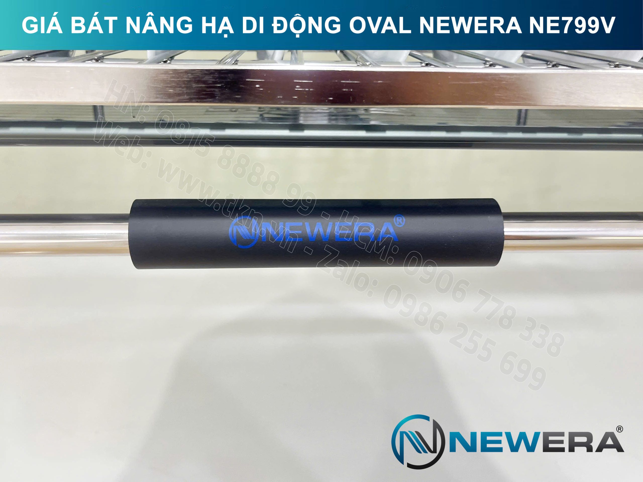 Giá bát nâng hạ di động nan Oval quả trám NewEra 700mm có ống đũa inox 304 NE799.700V 9