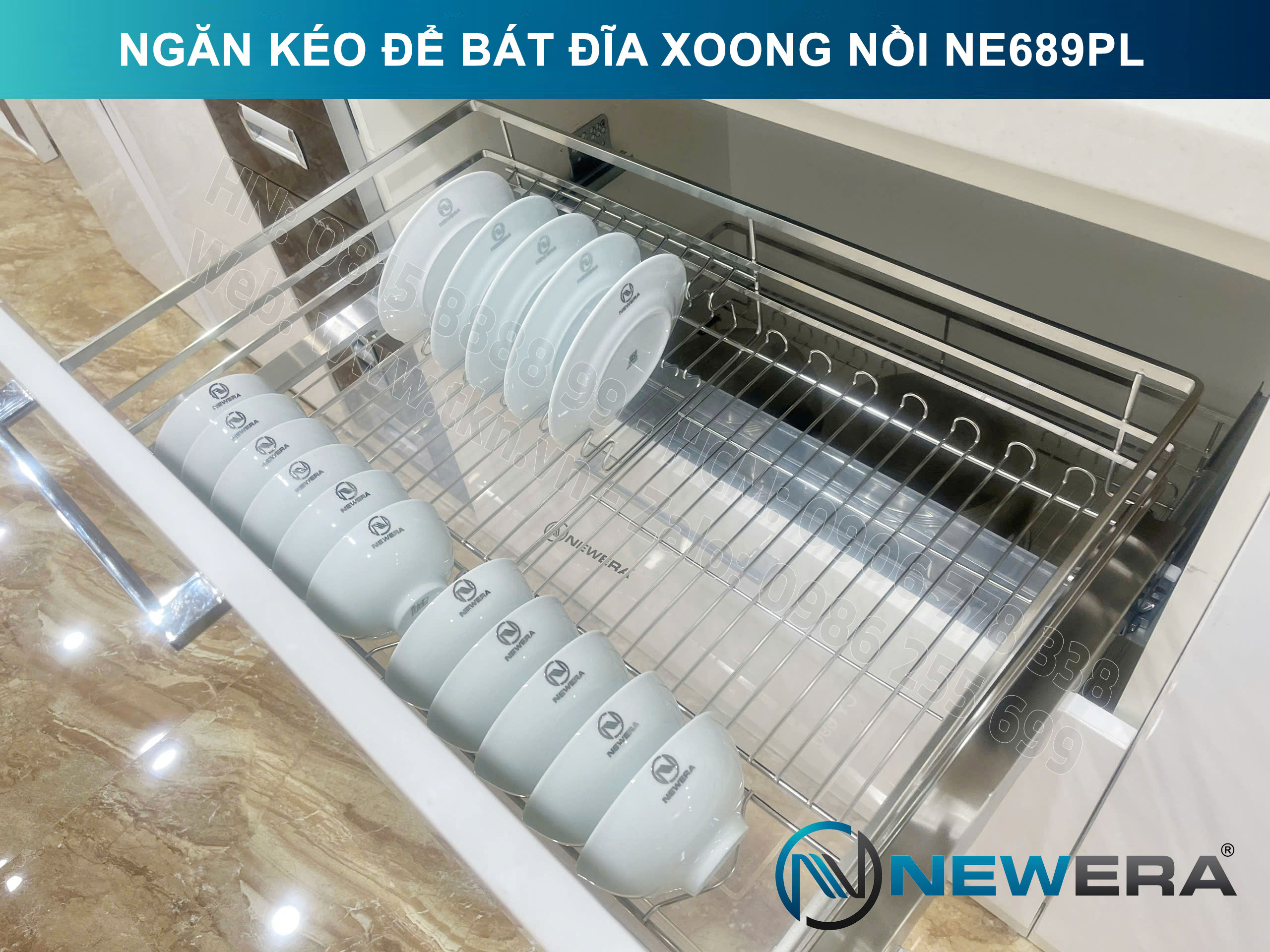 Giá để bát đĩa, xoong nồi NewEra 800mm inox 304 cánh kéo hoặc cánh mở nan dẹt NE689.800PL