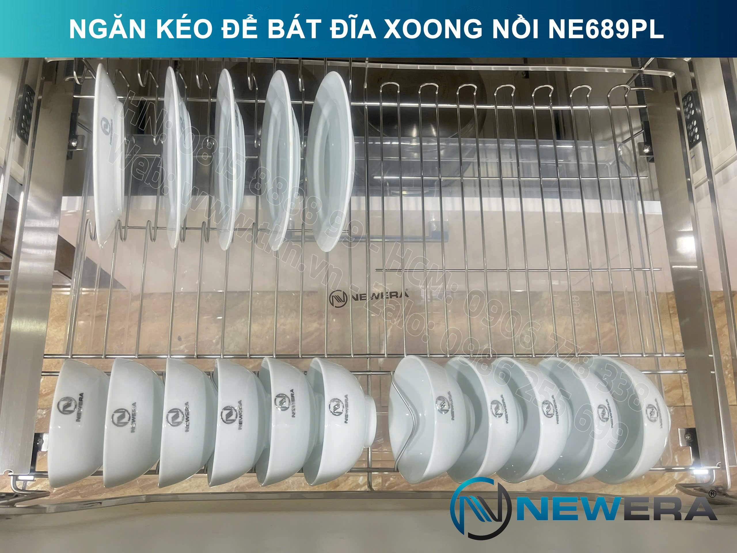 Giá để bát đĩa, xoong nồi NewEra 600mm inox 304 cánh kéo hoặc cánh mở nan dẹt NE689.600PL 10