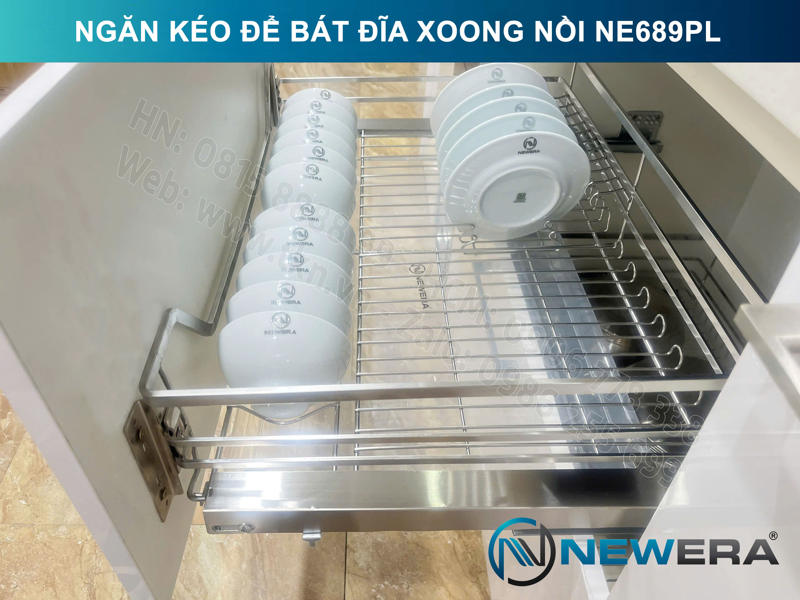 Giá để bát đĩa, xoong nồi NewEra 600mm inox 304 cánh kéo hoặc cánh mở nan dẹt NE689.600PL 11