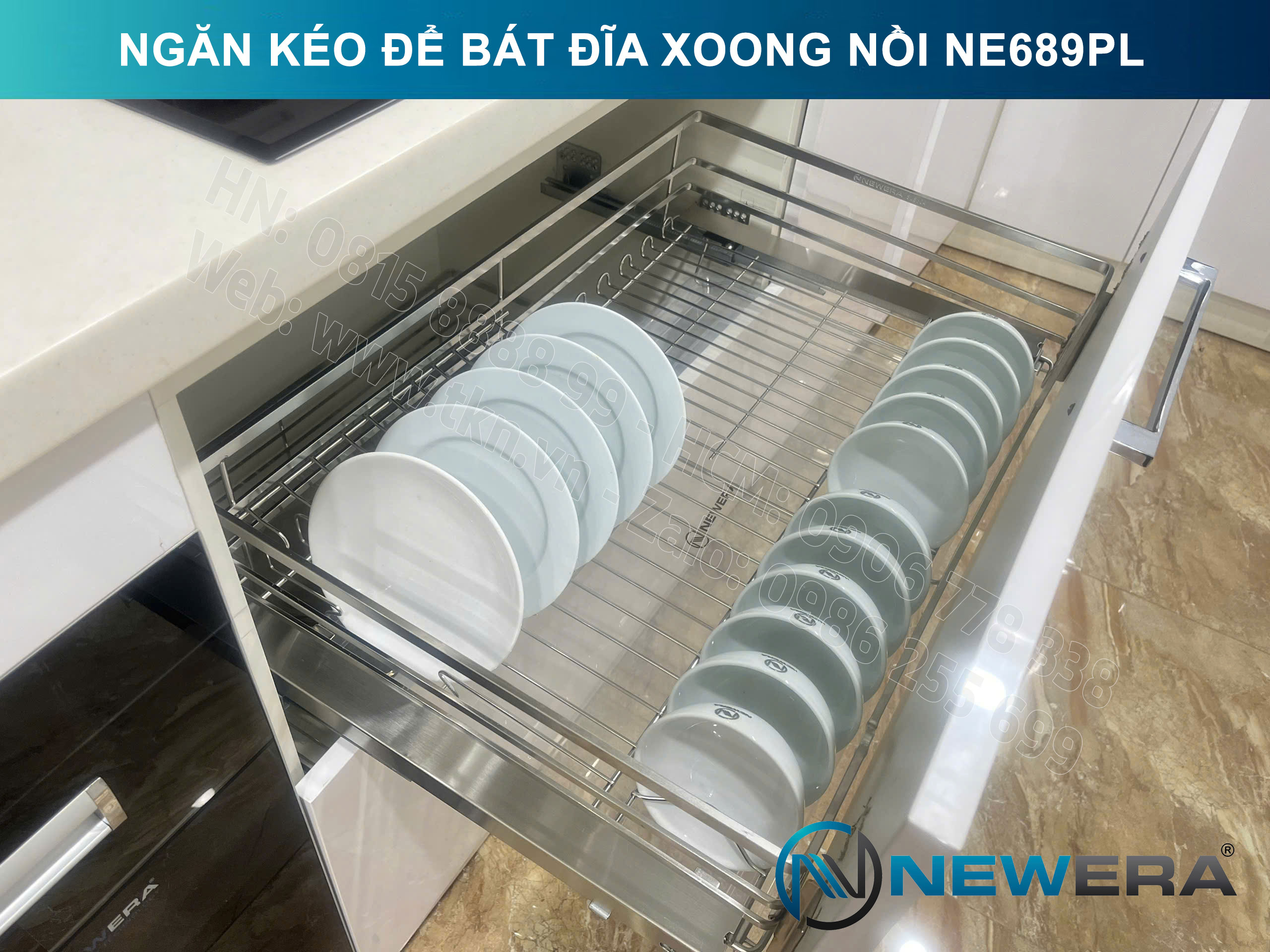 Giá để bát đĩa, xoong nồi NewEra 600mm inox 304 cánh kéo hoặc cánh mở nan dẹt NE689.600PL 12