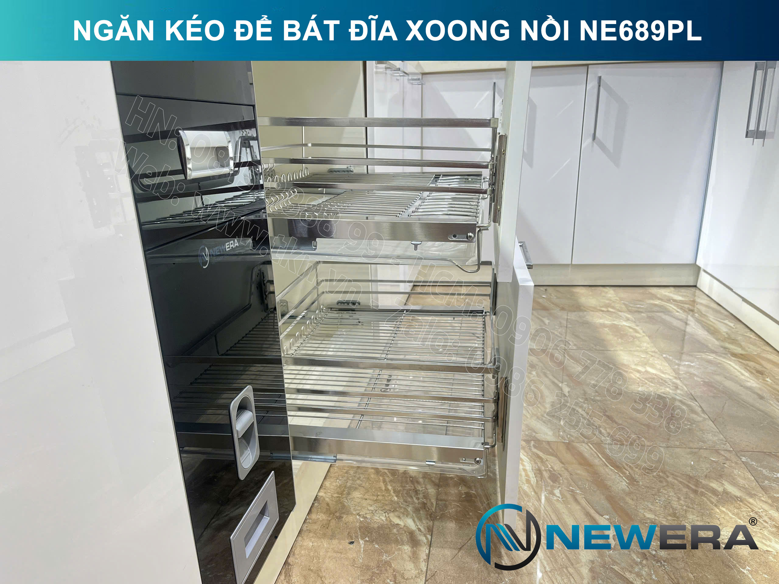 Giá để bát đĩa, xoong nồi NewEra 600mm inox 304 cánh kéo hoặc cánh mở nan dẹt NE689.600PL 15