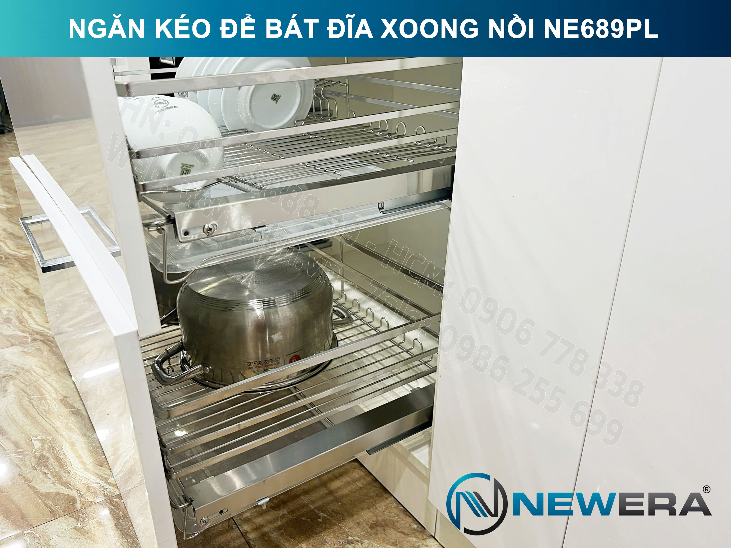 Giá để bát đĩa, xoong nồi NewEra 600mm inox 304 cánh kéo hoặc cánh mở nan dẹt NE689.600PL 16