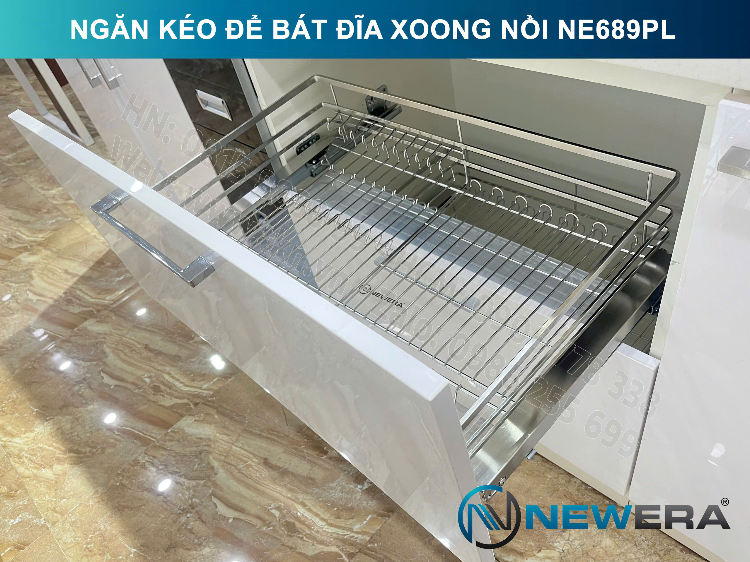 Giá để bát đĩa, xoong nồi NewEra 600mm inox 304 cánh kéo hoặc cánh mở nan dẹt NE689.600PL 3