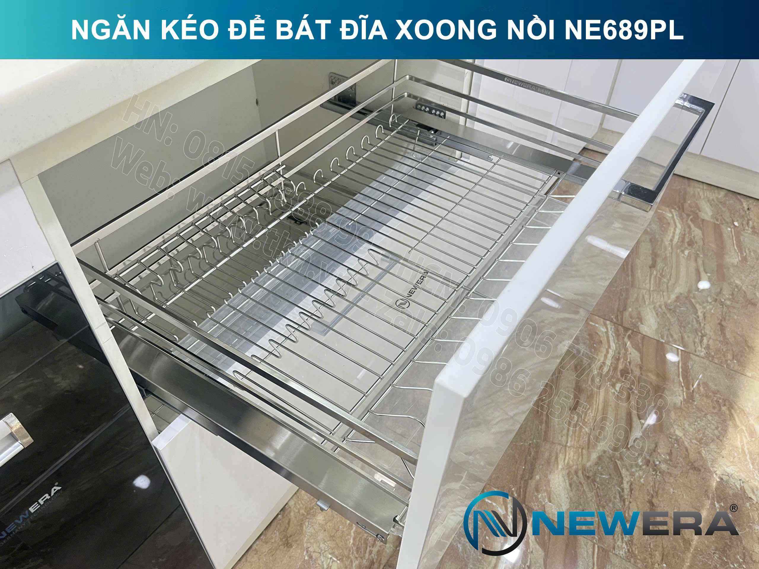 Giá để bát đĩa, xoong nồi NewEra 600mm inox 304 cánh kéo hoặc cánh mở nan dẹt NE689.600PL 4
