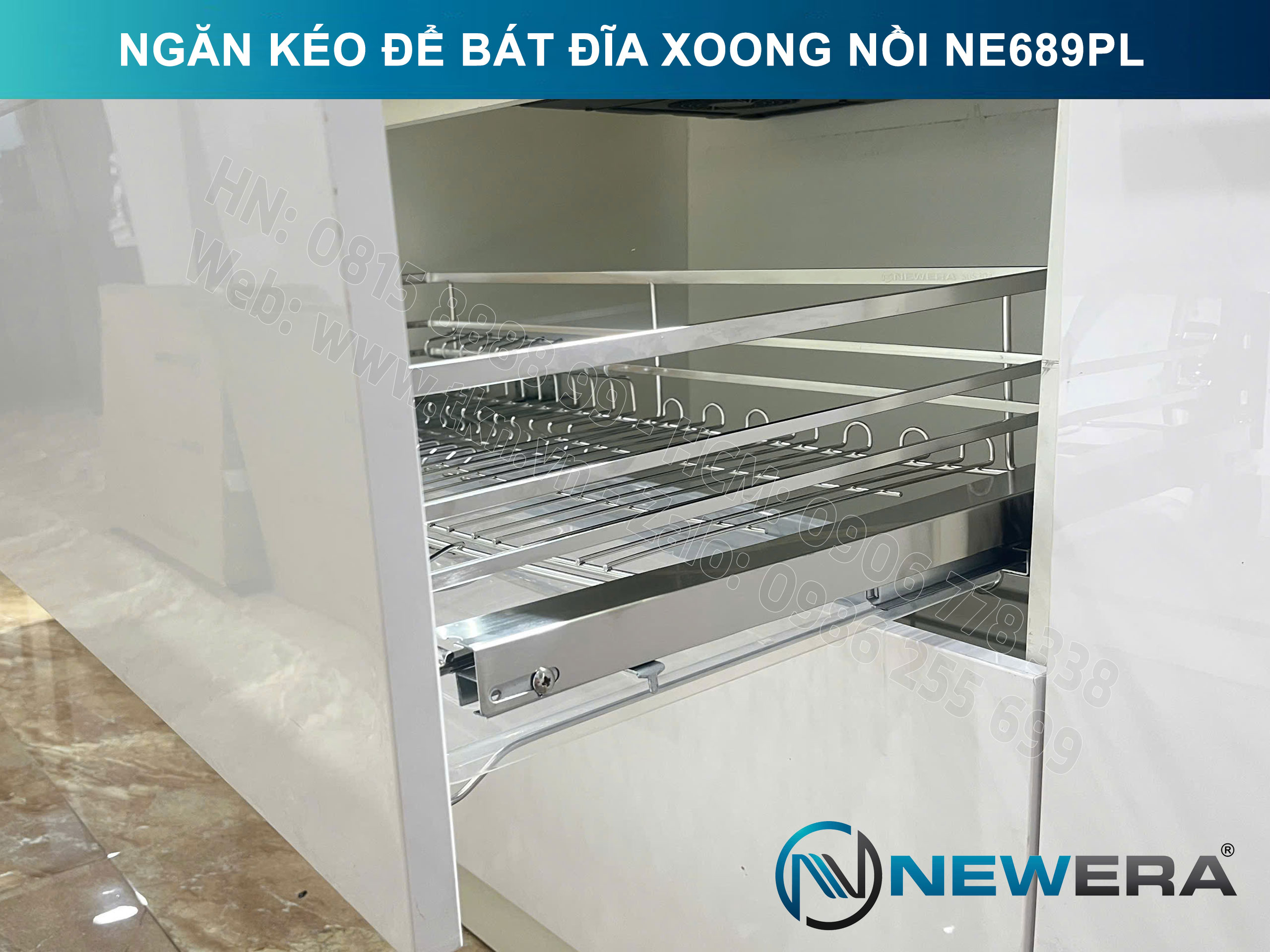 Giá để bát đĩa, xoong nồi NewEra 600mm inox 304 cánh kéo hoặc cánh mở nan dẹt NE689.600PL 2