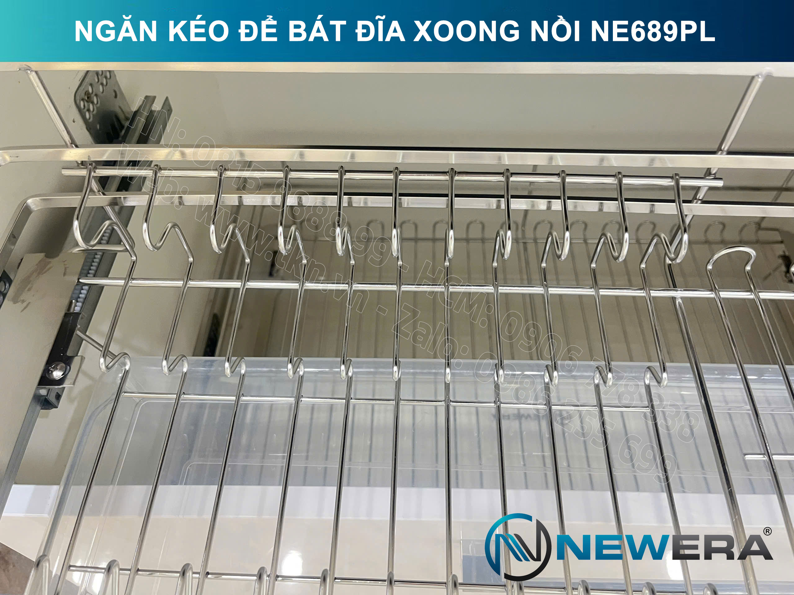 Giá để bát đĩa, xoong nồi NewEra 600mm inox 304 cánh kéo hoặc cánh mở nan dẹt NE689.600PL 7