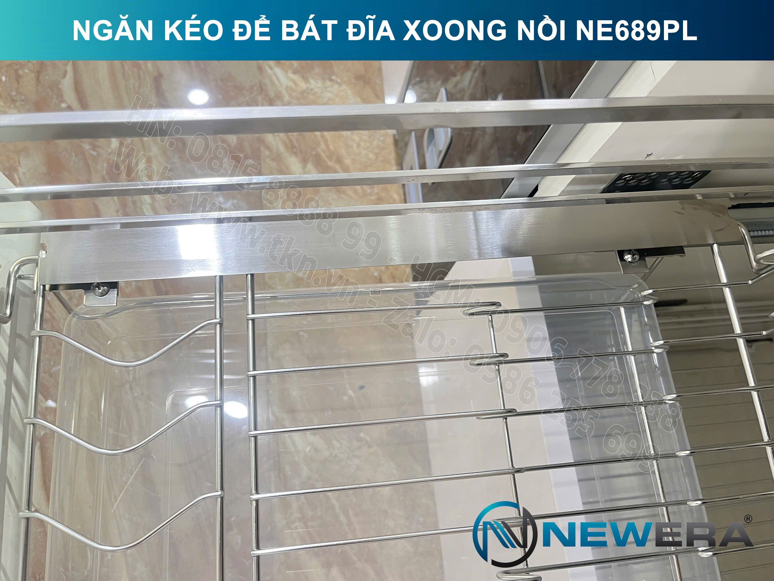 Giá để bát đĩa, xoong nồi NewEra 600mm inox 304 cánh kéo hoặc cánh mở nan dẹt NE689.600PL 5