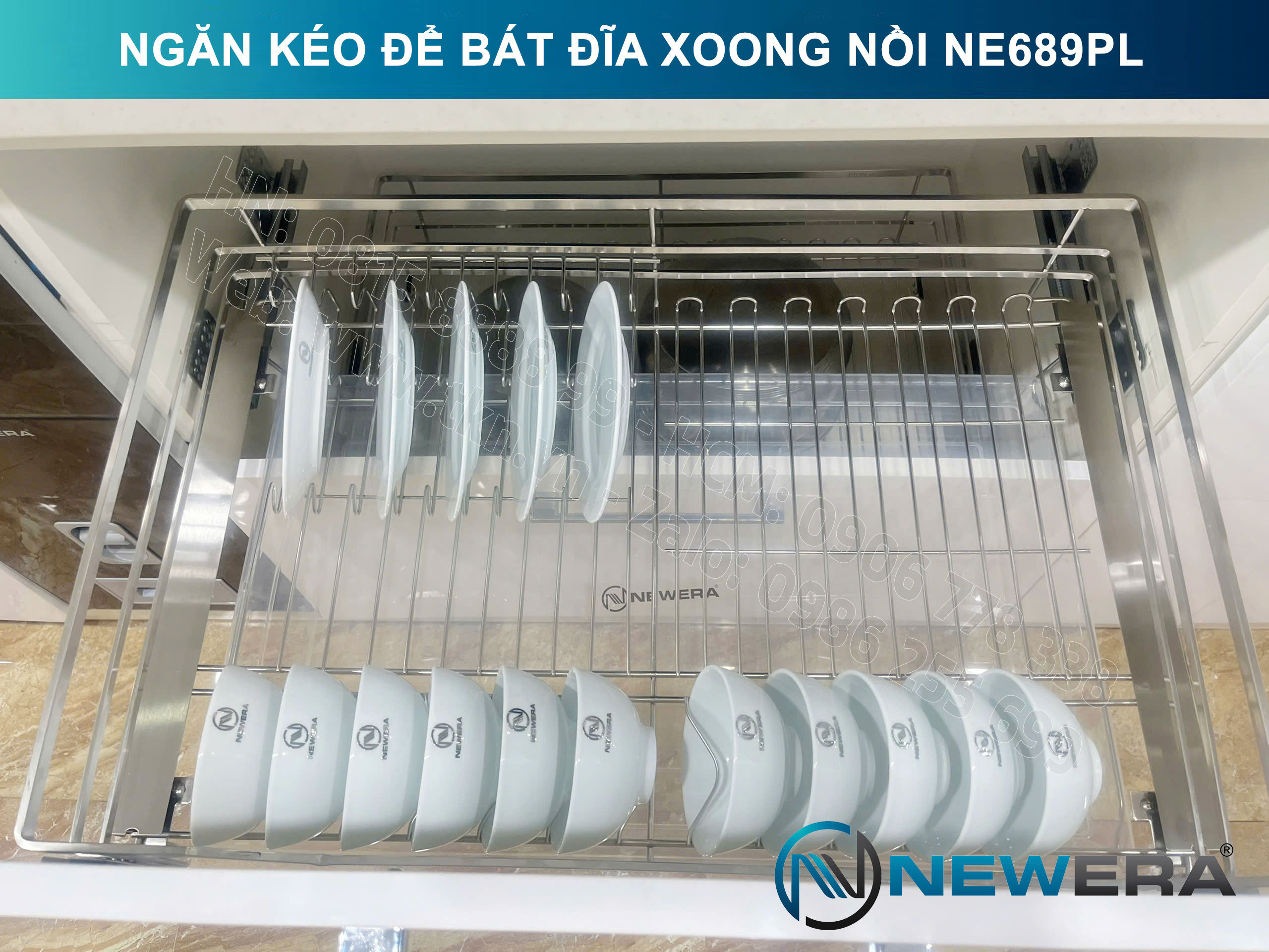 Giá để bát đĩa, xoong nồi NewEra 700mm inox 304 cánh kéo hoặc cánh mở nan dẹt NE689.700PL