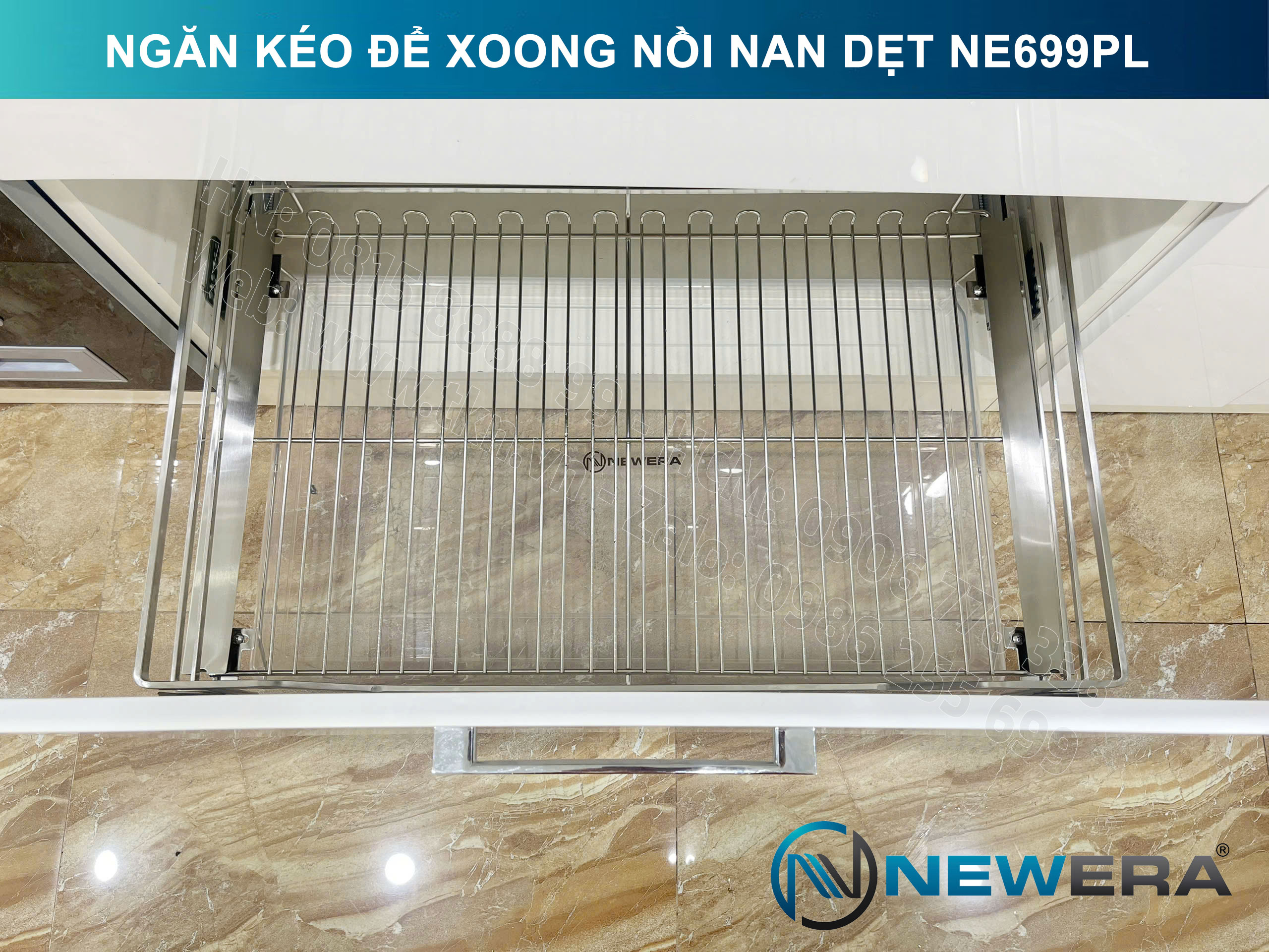 Giá để xoong nồi NewEra 600mm inox 304 cánh kéo hoặc cánh mở nan dẹt NE699.600PL 1