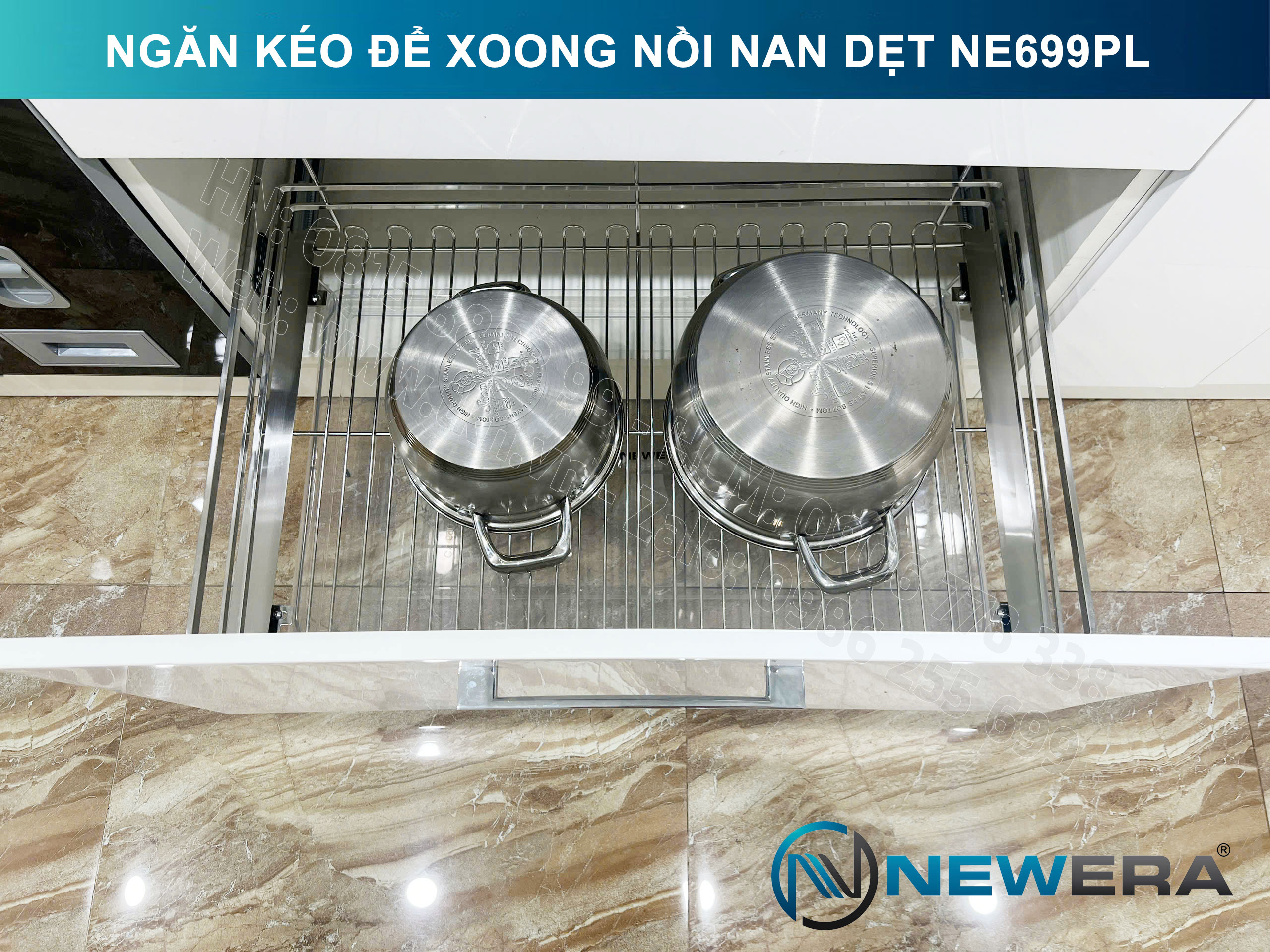 Giá để xoong nồi NewEra 900mm inox 304 cánh kéo hoặc cánh mở nan dẹt NE699.900PL