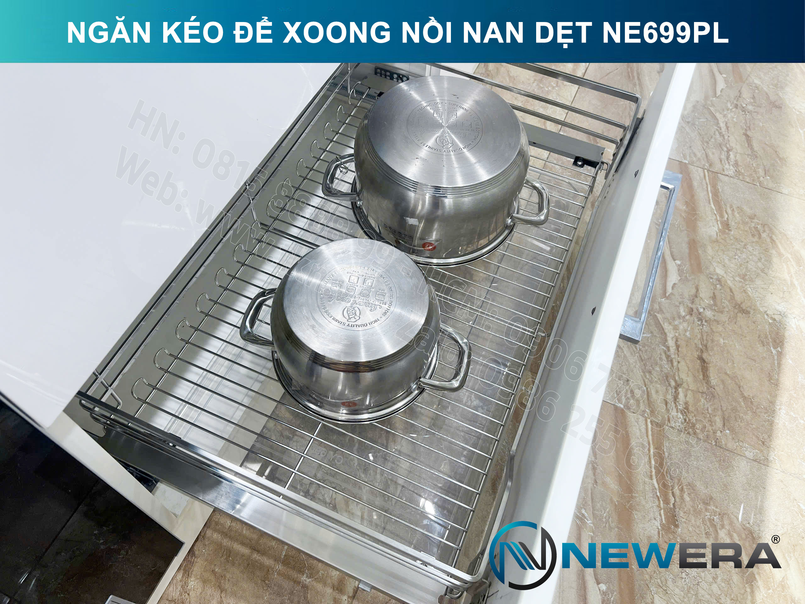 Giá để xoong nồi NewEra 600mm inox 304 cánh kéo hoặc cánh mở nan dẹt NE699.600PL 11