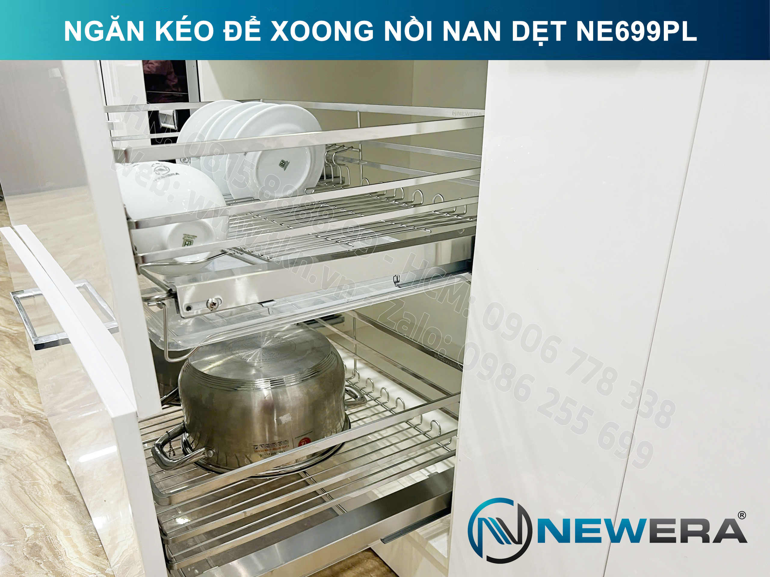 Giá để xoong nồi NewEra 600mm inox 304 cánh kéo hoặc cánh mở nan dẹt NE699.600PL 14