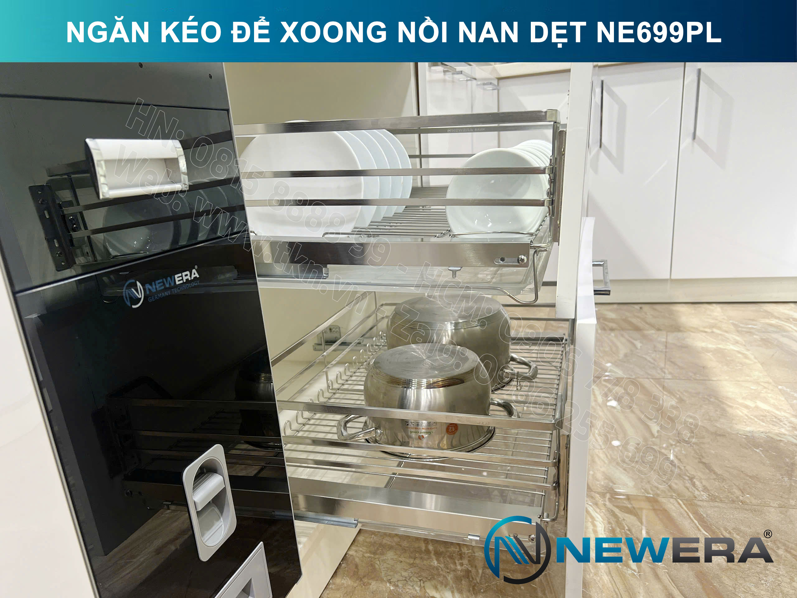 Giá để xoong nồi NewEra 600mm inox 304 cánh kéo hoặc cánh mở nan dẹt NE699.600PL 15