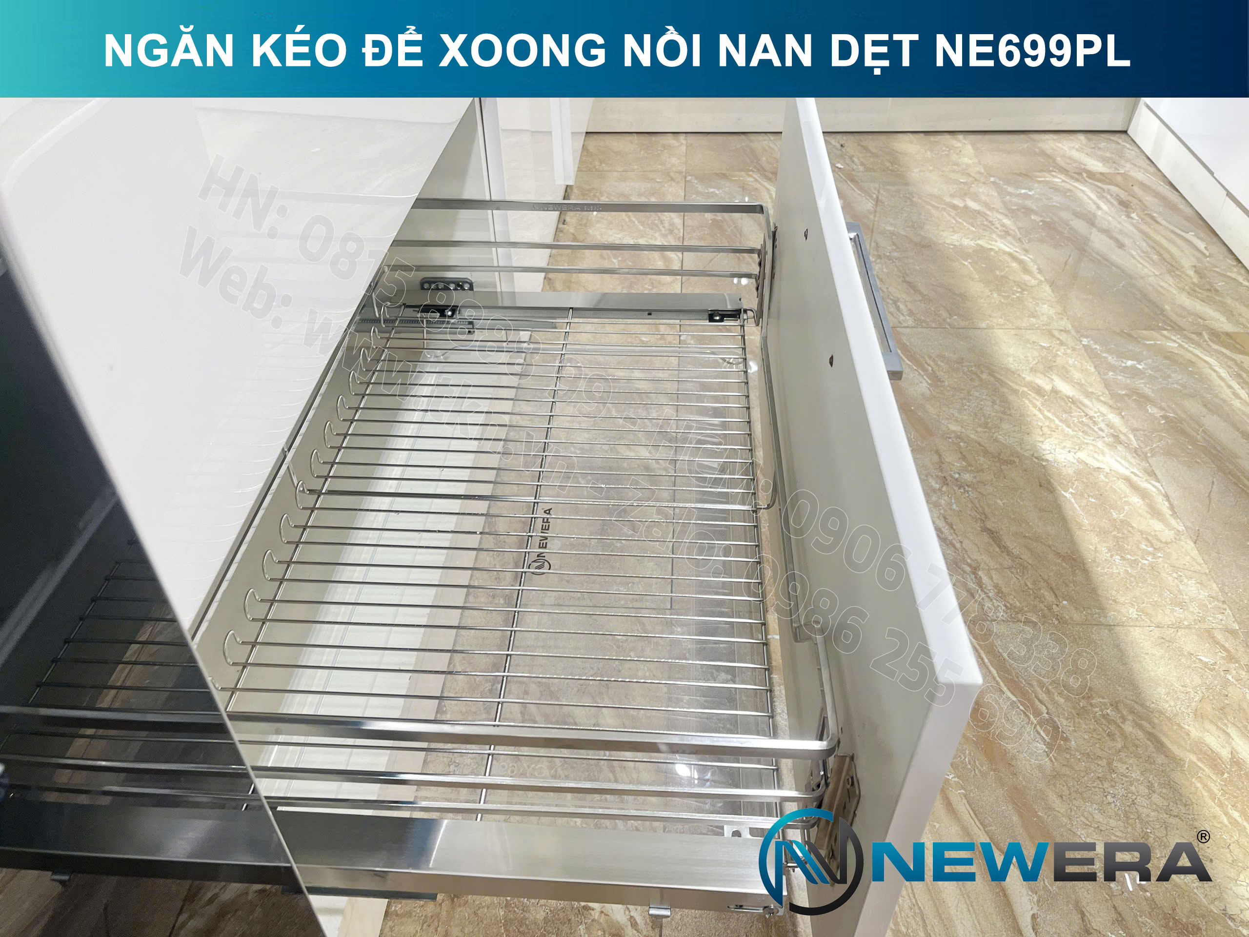 Giá để xoong nồi NewEra 600mm inox 304 cánh kéo hoặc cánh mở nan dẹt NE699.600PL 2