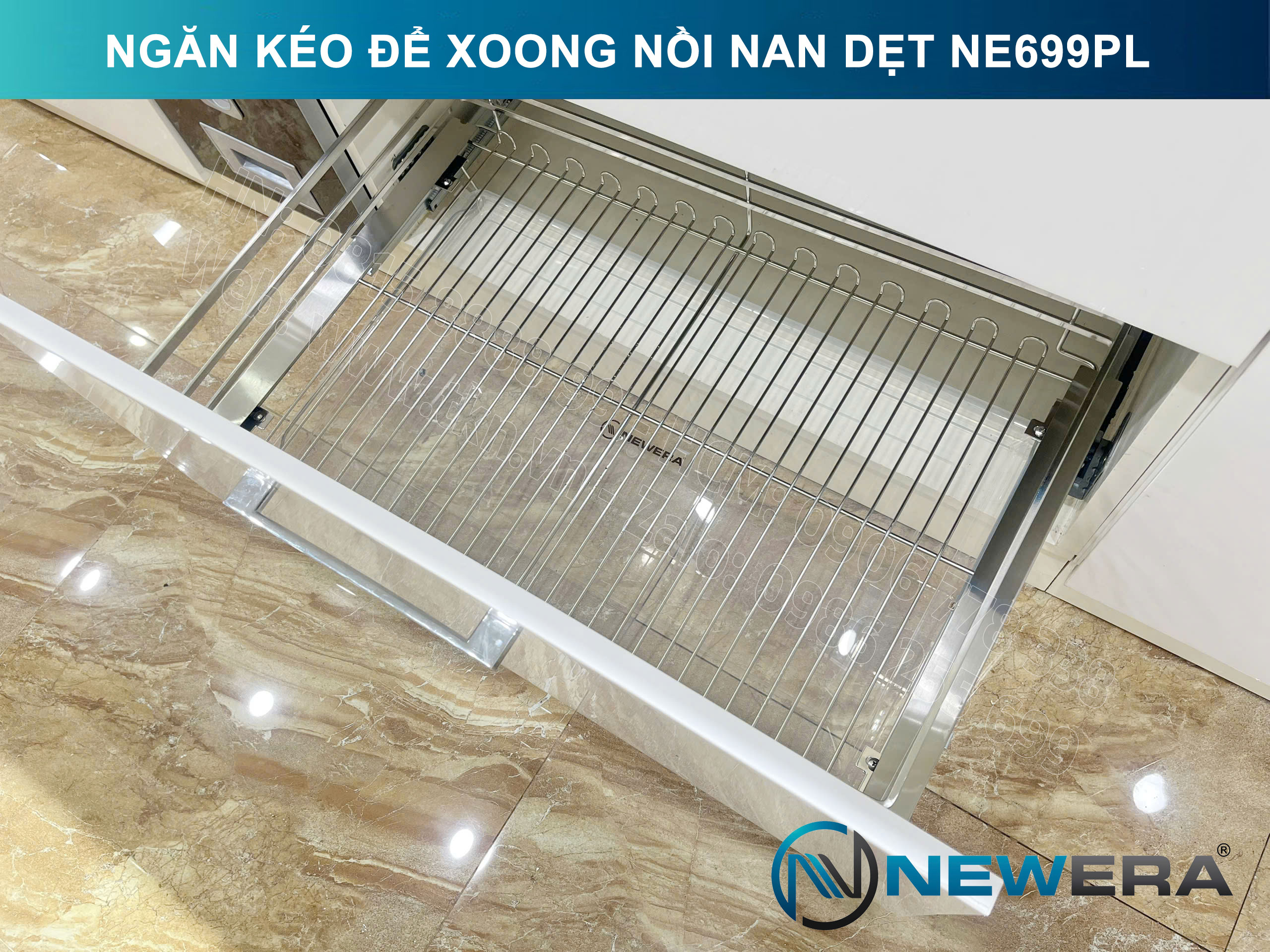 Giá để xoong nồi NewEra 600mm inox 304 cánh kéo hoặc cánh mở nan dẹt NE699.600PL 3
