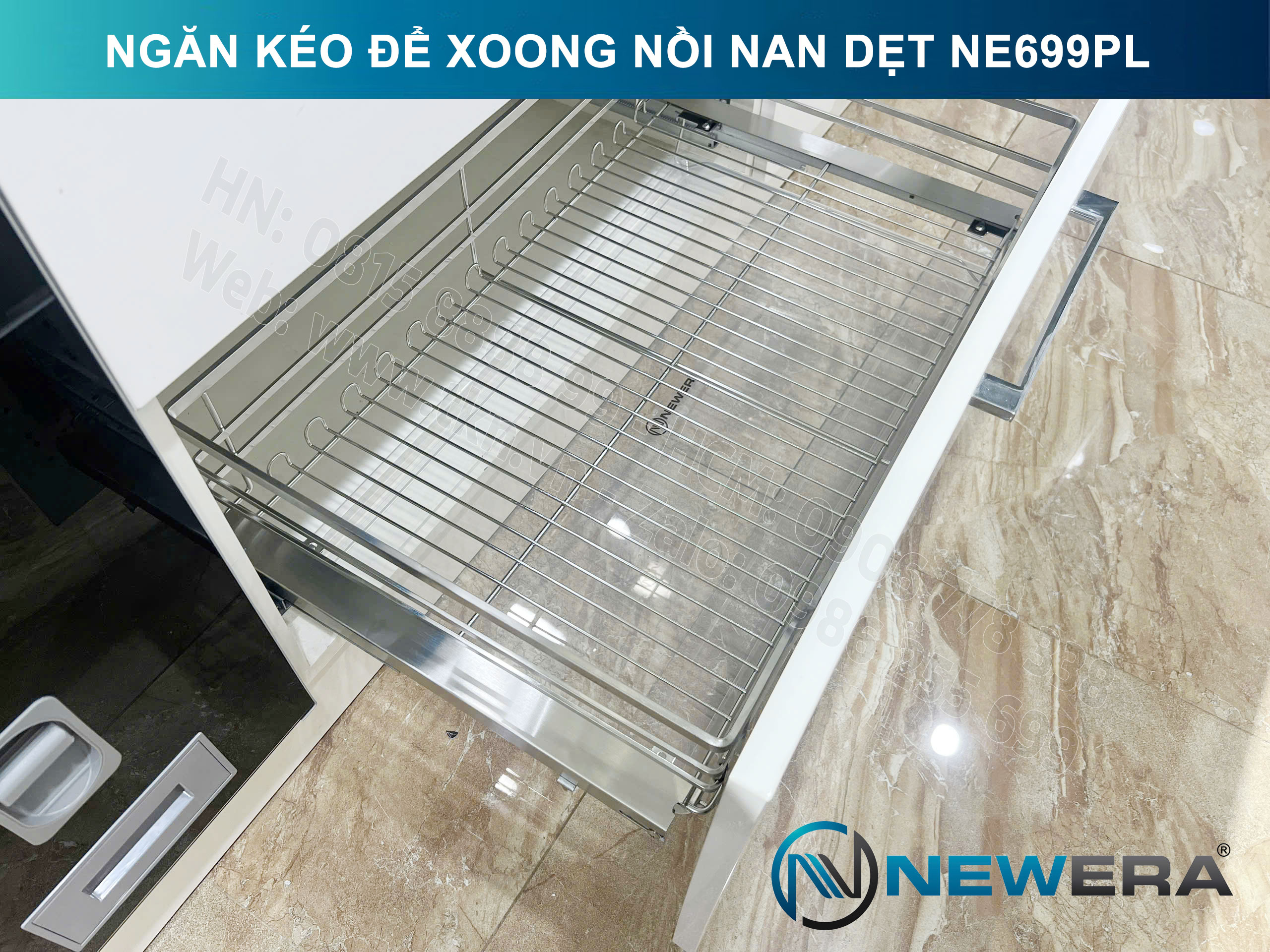 Giá để xoong nồi NewEra 600mm inox 304 cánh kéo hoặc cánh mở nan dẹt NE699.600PL 4