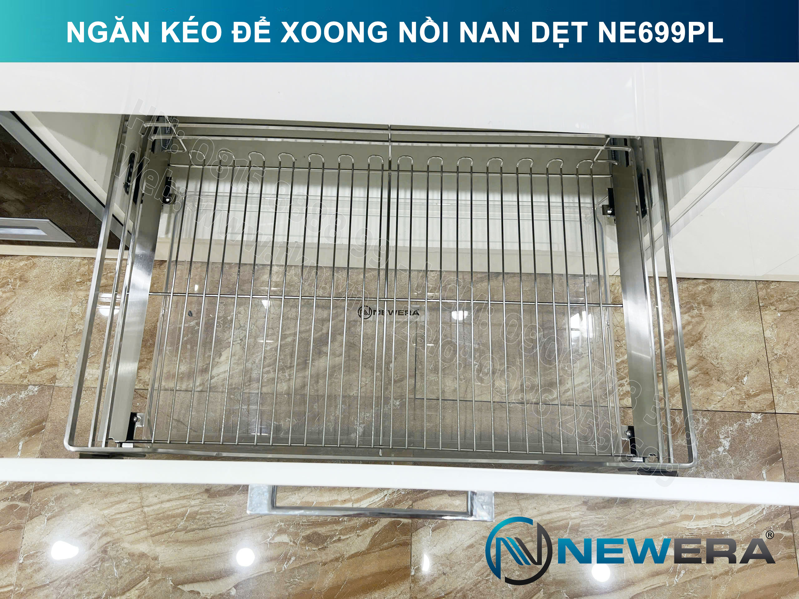 Giá để xoong nồi NewEra 600mm inox 304 cánh kéo hoặc cánh mở nan dẹt NE699.600PL 6